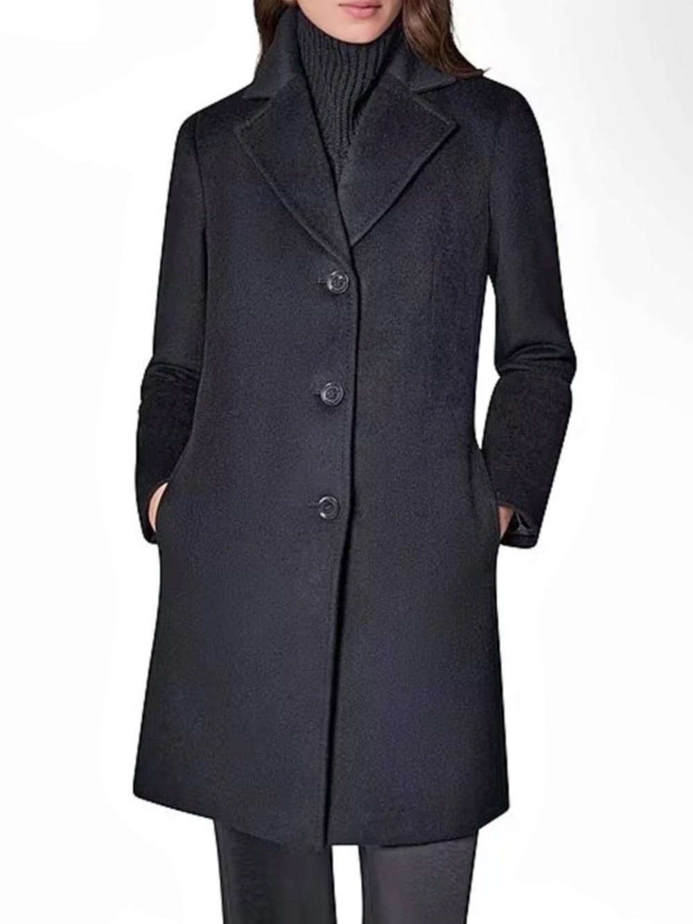 Cashmere Blend Notch Collar Single Breasted Reefer Coat